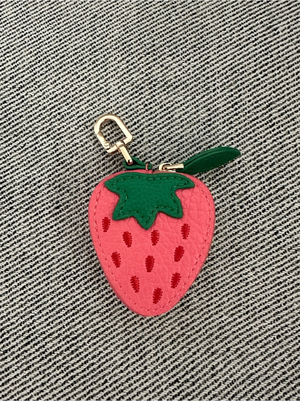 Cute Pink Leather Strawberry Bag Charm Coin Purse Key Chain⁠